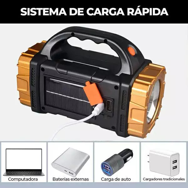 SOLARBEAM PRO™ Linterna Led recargable con panel solar